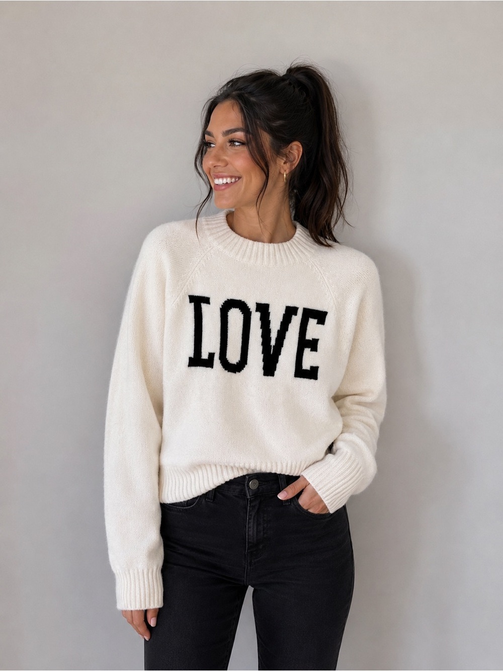 NWT Old Navy SoSoft Loose Crewneck Graphic Sweater Ivory with Black Size X-Small